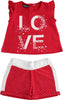 SARABANDA Completo in jersey stretch t-shirt con rouches e short per bambina 1871273800 12738 Completino Set Estivo Rosso Bimba Abbigliamento Sanitaria Gioia del Bimbo - Villa San Giovanni, Commerciovirtuoso.it