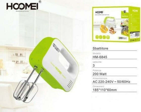 Sbattitore-Elettrico-200-Watt-Frullatore-Impastatore-3-Velocita'-Hoomei-Hm-6845