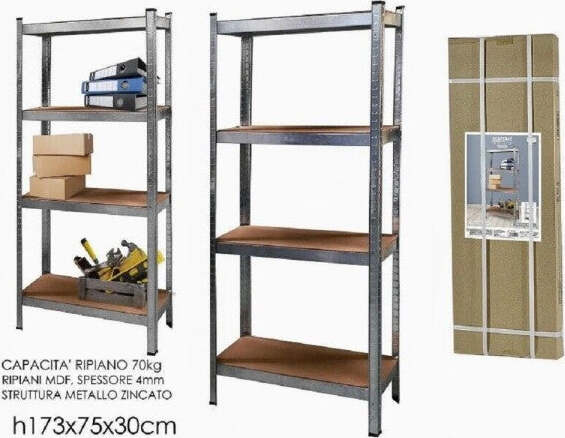 Scaffale-In-Metallo-Zincato-4-Ripiani-Fino-A-240kg-Antiruggine-173-X-75-X-30-Cm