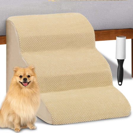 Scala-per-Animali-Domestici-Beige-3-Scalini-per-Gatti-e-Cani-Rullo-Rimuovi-Peli