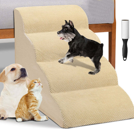 Scala-per-Animali-Domestici-Beige-4-Scalini-per-Gatti-e-Cani-Rullo-Rimuovi-Peli