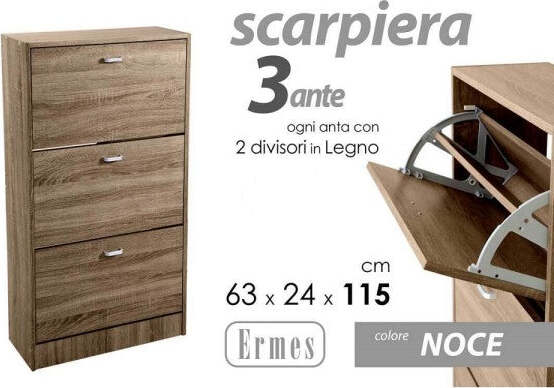 Scarpiera-3-Ante-Salvaspazio-Slim-Porta-Scarpe-Ingresso-Noce-115x63x24cm-827631