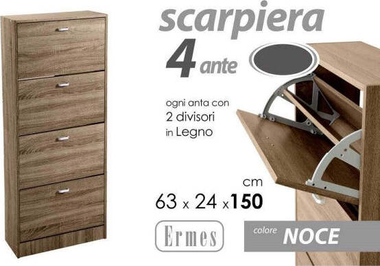 Scarpiera-4-Ante-Doppia-Salvaspazio-Slim-Legno-Moderna-Noce-H-150x63x24cm-827648