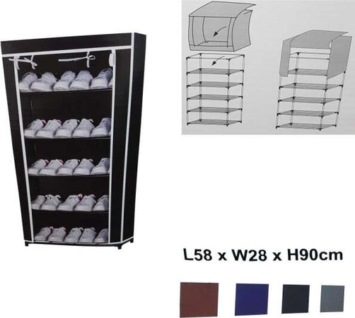 Scarpiera-5-Ripiani-Salvaspazio-Copertura-Antipolvere-58x28x90cm-Organizer