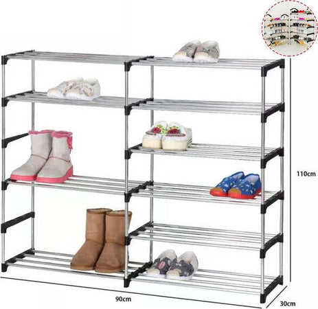 Scarpiera-Doppio-Scaffale-Multiuso-6-Ripiani-In-Metallo-Impilabile-110x30x90cm