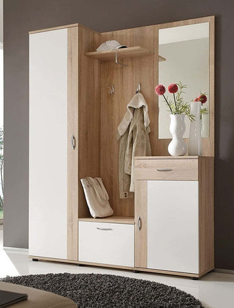 scarpiera-ingresso-moderna-bianca-2-ante-legno-salvaspazio-armadio-bianco-marrone-guardaroba-specchio-appendiabiti-T