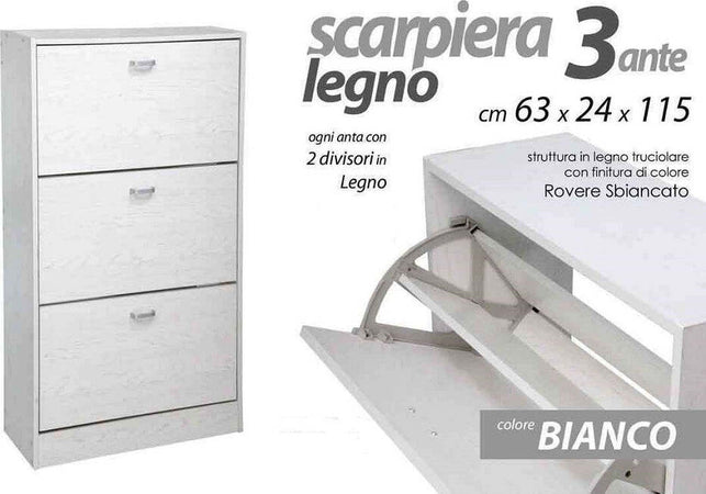 Scarpiera Legno 3 Ante Bianco Legno 63 X 24 X 115 Cm 715617 Scarpe Casa, arredamento e bricolage > Arredamento > Scarpiere Trade Shop italia - Napoli, Commerciovirtuoso.it