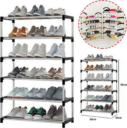 Scarpiera-Scaffale-Multiuso-6-Ripiani-Salvaspazio-Metallo-Impilabile-60x30x90cm