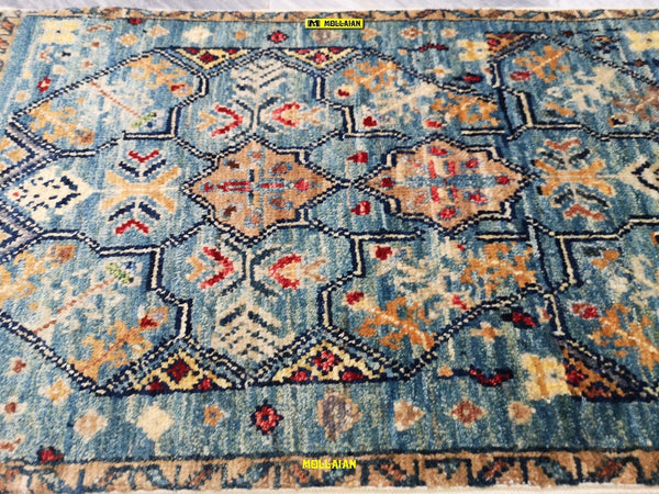 Scendiletto-Sultanabad-Ziegler-Mini-Tappeto-60x37cm-Afghanistan-Disegni-Floreali-E-Geometrici-Moderni-Azzurro-Multicolore