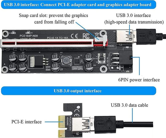 Scheda Riser V009S-PLUS PCIE 1X TO 16X per Bitcoin Ethereum Mining