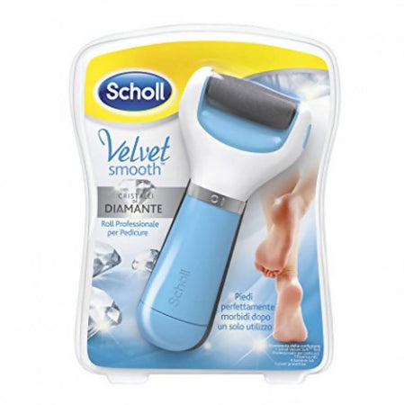 Scholl Velvet Smooth Roll Pedicure Elettrico Professionale per Pelle Secca e Talloni Screpolati, Azzurro, con Cristalli di Diamante Dr. Scholl'S