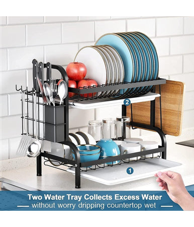 Scolapiatti Appoggio Lavello Acciaio A Doppio Strato Vassoi Scaffale Portaposate