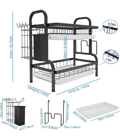Scolapiatti Appoggio Lavello Acciaio A Doppio Strato Vassoi Scaffale Portaposate