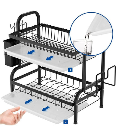 Scolapiatti Appoggio Lavello Acciaio A Doppio Strato Vassoi Scaffale Portaposate