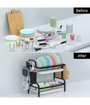 Scolapiatti Appoggio Lavello Acciaio A Doppio Strato Vassoi Scaffale Portaposate