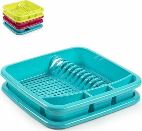 Scolapiatti-Quadrato-In-Plastica-Colorata-Con-Porta-Posate-Accessorio-Cucina