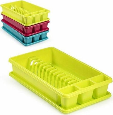 Scolapiatti-Rettangolare-Medio-In-Plastica-Colorata-Con-Porta-Posate-Cucina