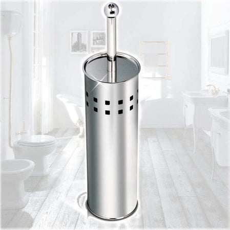 Scopino-Da-Bagno-Con-Setole-In-Plastica-Bianca-E-Portascopino-In-Metallo