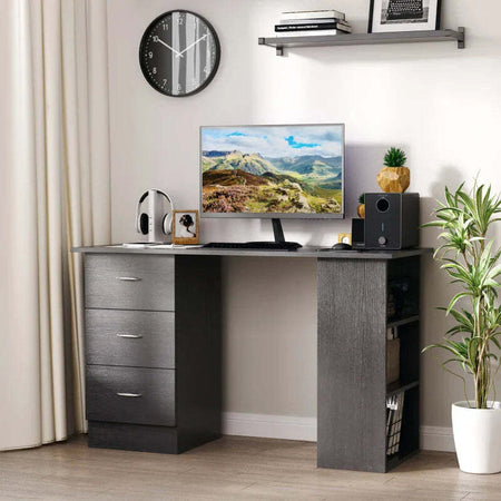 Scrivania-PC-con-3-Ripiani-e-3-Cassetti-per-Camera-e-Ufficio,-in-Legno-MDF,-120x49x72-cm,-Nera-XA7836-068BKXA7