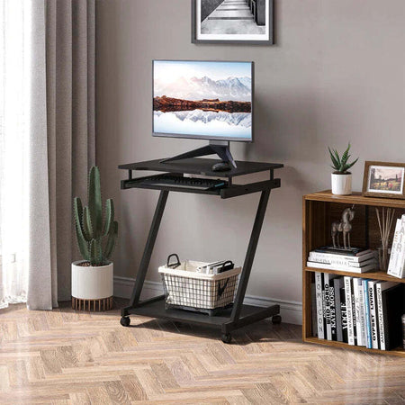 Scrivania-per-Computer-Porta-PC-Classico-e-Salvaspazio,-Scrivania-per-cameretta-con-Piano-Tastiera-a-Scomparsa,-4-Ruote-e-Ripiano-Inferiore-Nero-60x48x73cm-QS2836-293BKQS2