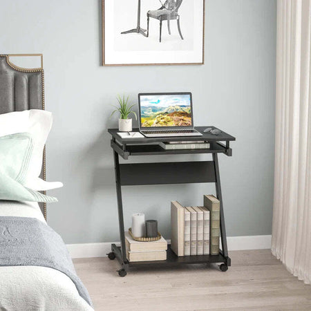Scrivania-per-Computer-Porta-PC-Classico-e-Salvaspazio,-Scrivania-per-cameretta-con-Piano-Tastiera-a-Scomparsa,-4-Ruote-e-Ripiano-Inferiore-Nero-60x48x73cm-QS2836-293BKQS2