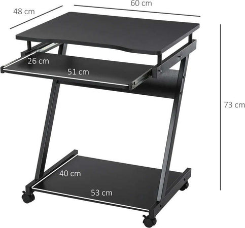 Scrivania-per-Computer-Porta-PC-Classico-e-Salvaspazio,-Scrivania-per-cameretta-con-Piano-Tastiera-a-Scomparsa,-4-Ruote-e-Ripiano-Inferiore-Nero-60x48x73cm-QS2836-293BKQS2