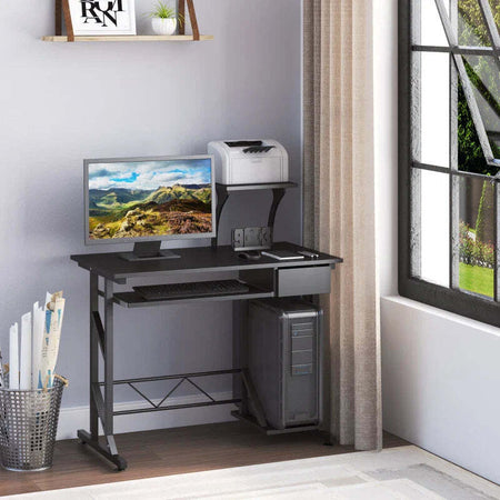 Scrivania-per-Computer-Salvaspazio-in-Acciaio-e-Legno,-Scrivania-da-Ufficio-con-Cassetto,-Ripiano-Tastiera-Estraibile-90-x-50-x-95cm-YG8920-018BKYG8