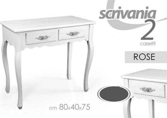 Scrivania-Scrittoio-Tavolo-Con-2-Cassetti-Rose-Bianco-Shabby-80x40x75-Cm-574672