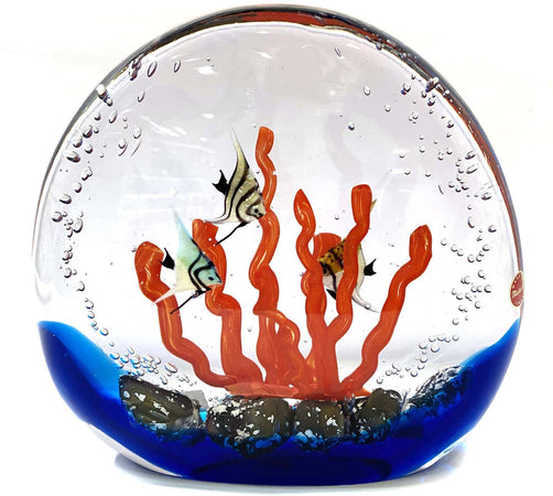 Scultura Acquario con Pesci in Vetro Made in Italy 100%Murano Venezia Opera Acquario Sommerso Tondo Pezzo Unico Artigianale Fatto a Mano
