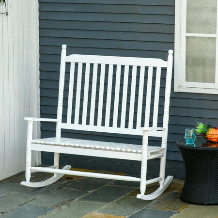 Sedia-a-Dondolo-2-Posti-in-Legno-con-Schienale-Alto-e-Braccioli,-117x85x120-cm,-Bianco-84A-149
