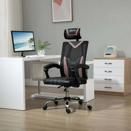 Sedia-da-Ufficio-Ergonomica-Inclinabile-a-130°-con-Supporto-Lombare-e-Cervicale,-58x62.5x112-120cm-NM5921-469PKNM5
