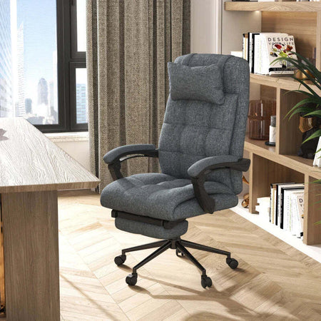 Sedia-da-Ufficio-Ergonomica-Reclinabile,-Sedia-Direzionale-con-Schiena-Alta,-Poltrona-Ufficio-con-Poggiatesta-e-Poggiapiedi-Estraibile,-66x76x112-120cm,-Grigio-ED2921-282GYED2
