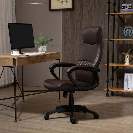 Sedia-da-Ufficio-Ergonomica,-Sedia-Girevole-con-Schienale-Alto-e-Dondolo,-Altezza-Regolabile-e-Ruote,-61.5x66x113-123cm,-Marrone-KJ8921-474BNKJ8
