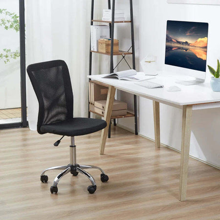 Sedia-da-Ufficio-Ergonomica-Senza-Braccioli,-Tessuto-Traspirante-a-Rete,-Altezza-Regolabile-e-5-Ruote,-43x58x90-100cm,-Nero-FG1921-226BKFG1