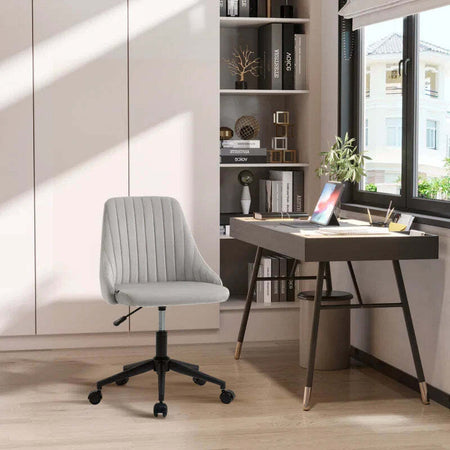 Sedia-da-Ufficio-in-Velluto-Grigio-con-Altezza-Regolabile,-Sedia-Ergonomica-Girevole-a-360°-e-Ruote,-50x58x77-87cm-JH1921-488GYHJ1