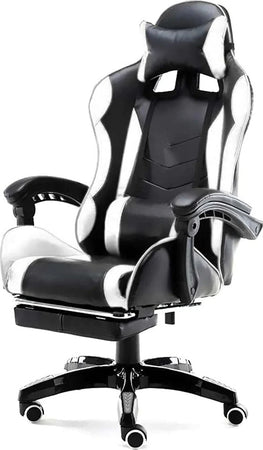 Sedia-Poltrona-Gaming-Scrivania-Ufficio-Casa-Reclinabile-con-Poggiapiedi-Bianco