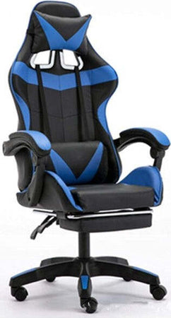 Sedia-Poltrona-Ufficio-Casa-Ecopelle-Cuscino-Lombare-Poggiatesta-Piedi-Blu-Nero