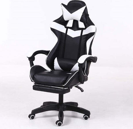 Sedia-Poltrona-Ufficio-Casa-In-Ecopelle-Cuscino-Lombare-Poggiatesta-Piedi-Bianco-Nero