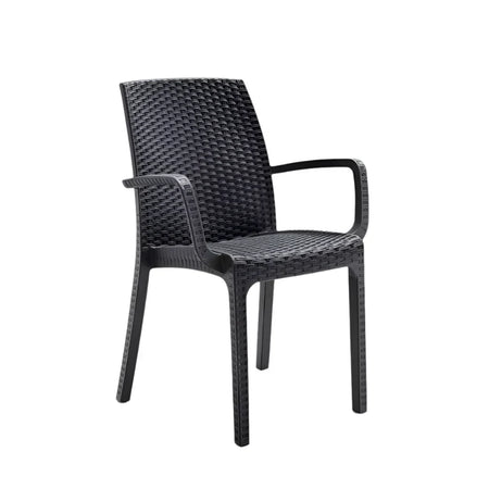 Sedia in Polipropilene "Phoenix" con braccioli effetto rattan, adatto per bar e strutture