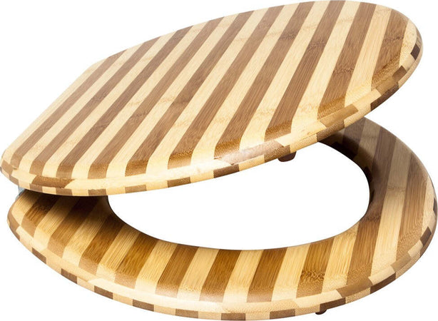 Sedile Copriwater Tavoletta Universale Linea Bamboo Mdf Legno Cerniere Metallo Fai da te/Attrezzature per cucine e bagni/Attrezzature per bagni/Vasi WC Ogomondo - Martina Franca, Commerciovirtuoso.it