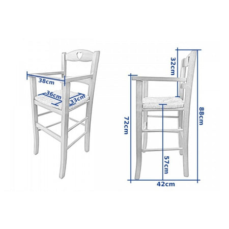 Sediolone bimbo 708 legno bianco e seduta paglia