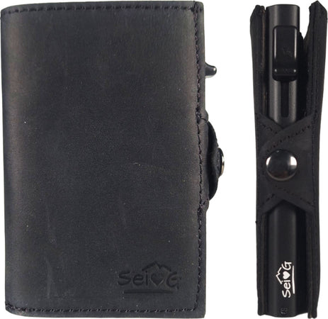 Sei-G-portacarte-safe-magnetic-nero-con-custodia-in-pelle-nera