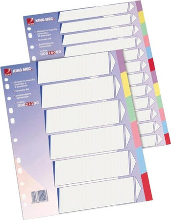 Separatore - cartoncino 225 gr - 12 tasti colorati - A4 - multicolore - King Mec Cancelleria e prodotti per ufficio/Archivio ufficio e accessori per scrivania/Archivio ufficio/Cartelle sospese e accessori/Indici per cartelle sospese Eurocartuccia - Pavullo, Commerciovirtuoso.it