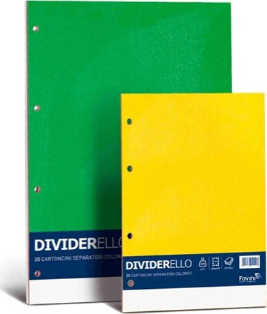 Separatori Dividerello - cartoncino colorato 220 gr - 21x29.7 cm - mix 5 colori - Favini - conf. 10 pezzi Cancelleria e prodotti per ufficio/Archivio ufficio e accessori per scrivania/Archivio ufficio/Cartelle sospese e accessori/Indici per cartelle sospese Eurocartuccia - Pavullo, Commerciovirtuoso.it