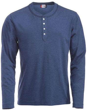 Serafino Orlando Blu Melange Perla Maglietta Uomo con Bottoni Manica Lunga Cotone Fiammato