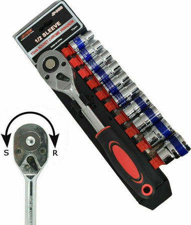 SERIE-KIT-11-PZ-CHIAVE-CRICCHETTO-REVERSIBILE-1/2-SET-BUSSOLE-ESAGONALI-CR-V