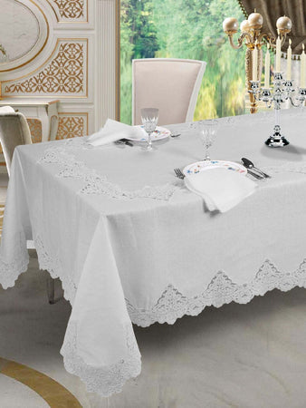 Servizio da tavola da 12 posti con pizzo rebrodè 100% lino art.Incanto Casa e cucina/Tessili per la casa/Tessili da cucina/Tovaglie Biancheria Arredo Home - Nola, Commerciovirtuoso.it