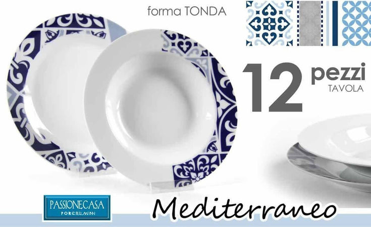 Servizio piatti 6 persone art. mediterraneo 12 pezzi composizione 6 piatti piani +6 piatti fondi PassioneCasa servizio piatti L'Orchidea - Siderno, Commerciovirtuoso.it
