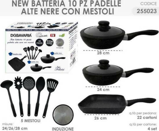 Set 10 pezzi Da Cucina Dg Bavaria Batteria pentole effetto Pietra Lavica con coperchi in vetro e mestoli 10 Pezzi Antiaderenti Per Tutti I tipi Di Cottura Casa e cucina/Pentole padelle e pirofile/Pentole e padelle/Padelle universali Puleo Casa - Palermo, Commerciovirtuoso.it