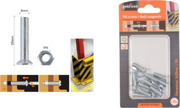 Set-10-Pezzi-Viti-Vite-A-Testa-A-Croce-Piatta-6x20mm-Con-Dado-Esagonale-M6-90943